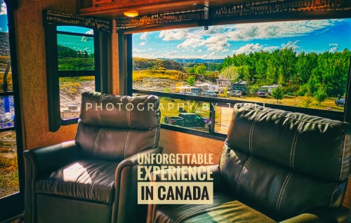 Cinematic RV photography experience with a camper van on scenic Canadian road trip landscapes